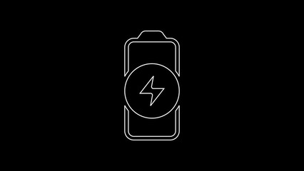 Poster - White line Battery charge level indicator icon isolated on black background. 4K Video motion graphic animation