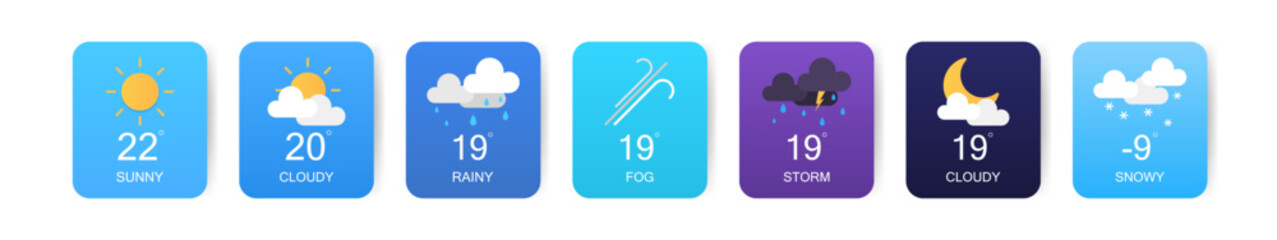 Wall Mural - weather app interface. weather icon set for a web site or mobile app ui. card for a weather widget. 
