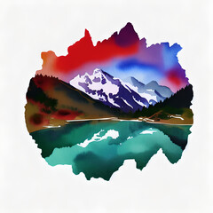 Wall Mural - An AI-generated vector art depicting a tranquil lake in front of the alpine mountain range.