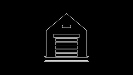 Sticker - White line Warehouse icon isolated on black background. 4K Video motion graphic animation