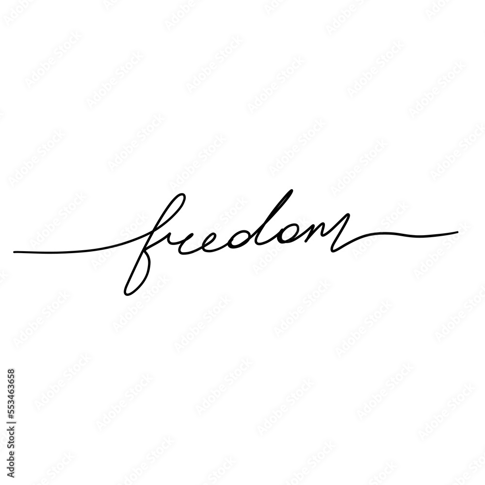 Total Freedom Text Design Continuous line drawing freedom text. Word phrase lettering with script ...