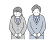 お辞儀をするスーツ姿の男性と女性のイラスト素材　上半身