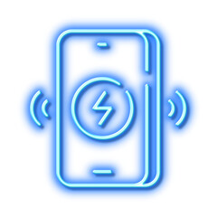 Wall Mural - Wireless charging line icon. Charge phone sign. Neon light effect outline icon.