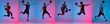 © master1305 - Collage. Full-length portraits of young boys, basketball players training, playing team game over gradient blue pink background in neon light