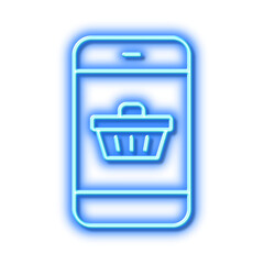 Wall Mural - Mobile Shopping cart line icon. Online buying. Neon light effect outline icon.