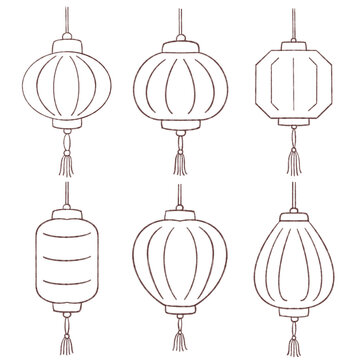 Chinese lantern and tassel painted with pencil