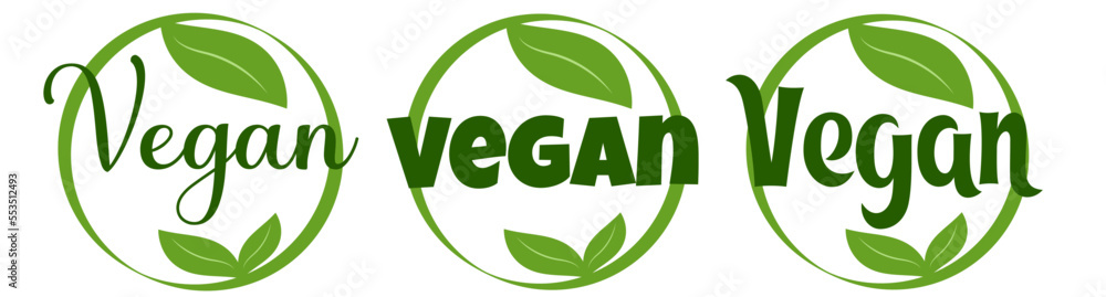 Vector de Stock Vegan organic eco natural bio sticker label logo icon ...