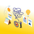 Business strategy untangle difficult and complicated task isometric 3d vector illustration concept for banner, website, illustration, landing page, flyer, etc.
