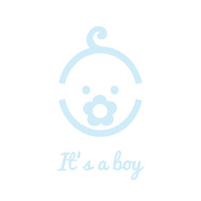 It's A Boy, A New Baby Announcement With A Cute Face Icon, Blue Baby Shower, Illustration Over A Transparent Background, PNG Image