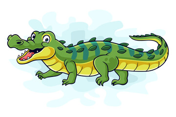 Poster - Cartoon funny crocodile isolated on white background