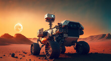 Mars Rover On A Surface Of Red Planet. Space Exploration Concept. Generative AI