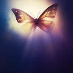 Fototapete - illustration of a color butterfly, abstract color background, digital art.