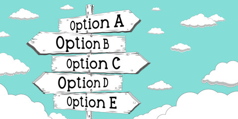 Sticker - Option A, B, C, D, E - outline signpost with five arrows