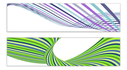 Wavy lines or ribbons. Set of 2 covers. Multicolored striped. Creative unusual background with abstract wave lines for creating a trendy banner, poster. vector eps