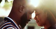 © Marco - African couple in love eyes closed leaning on foreheads together outside with lens-flare, good for transition