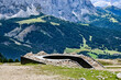 Panorama vom Gipfel des Col Raiser mit Blick den Langkofel in den Dolomiten, in Santa Cristina, Valgardena, Bozen, Südtirol Italien