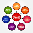© dizain - Types of literacy mind map text concept for presentations and reports