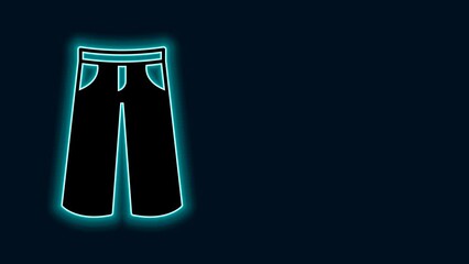 Poster - Glowing neon line Pants icon isolated on black background. Trousers sign. 4K Video motion graphic animation