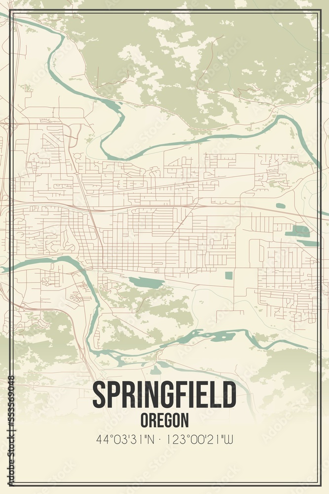 Retro US city map of Springfield, Oregon. Vintage street map. Stock ...