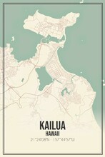 Retro US City Map Of Kailua, Hawaii. Vintage Street Map.