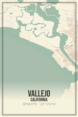 Poster - Retro US city map of Vallejo, California. Vintage street map.