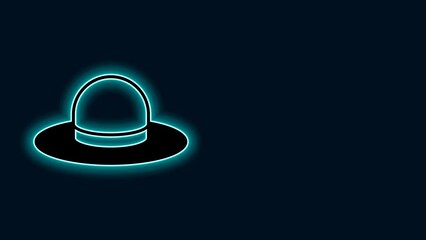 Sticker - Glowing neon line Man hat with ribbon icon isolated on black background. 4K Video motion graphic animation