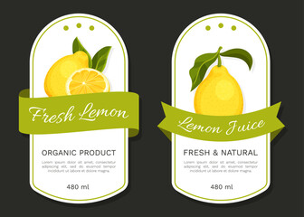 Wall Mural - Fresh Lemon Label Design with Bright Yellow Citrus Fruit Vector Template