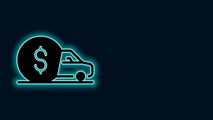 Poster - Glowing neon line Car rental icon isolated on black background. Rent a car sign. Key with car. Concept for automobile repair service. 4K Video motion graphic animation