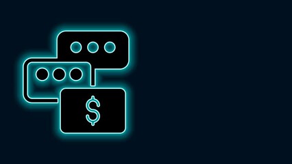 Sticker - Glowing neon line Real estate business concept with speech bubbles icon isolated on black background. 4K Video motion graphic animation