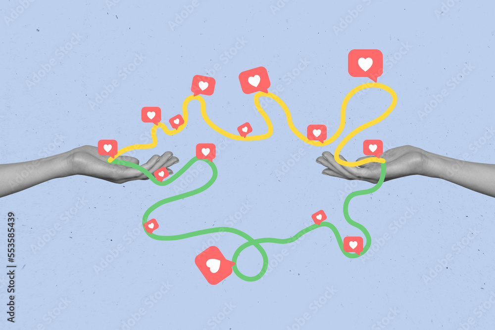 Photo collage cartoon comics sketch picture of arms sharing tangled ...