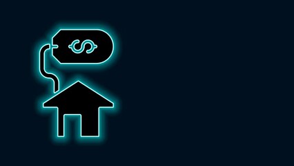 Wall Mural - Glowing neon line House with dollar symbol icon isolated on black background. Home and money. Real estate concept. 4K Video motion graphic animation