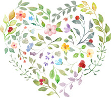 Heart Made Of Watercolor Floral.  Valentine's Day Card. Hand Drawn  Illustration Isolated On White Background. For Packaging,  Wrapping Design Or Print.