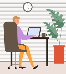 Wall Mural - Office staff, manager work and communication. Office worker at the table. Business employees on their workspace. Co-worker. Businessman or a clerk working at his office workplace flat style