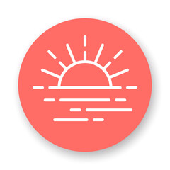 Wall Mural - sunset round icon. white line vector element on red background. best for mobile apps and web design.