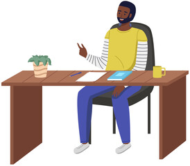 Wall Mural - Office staff, manager work and communication. Office worker at the table. Business employees on their workspace. Co-worker. Businessman or a clerk working at his office workplace flat style