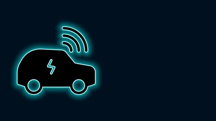 Sticker - Glowing neon line Smart car system with wireless connection icon isolated on black background. Remote car control. 4K Video motion graphic animation