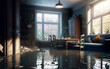 Generative AI illustration of flooded flat interior