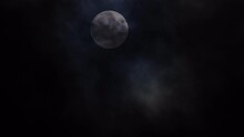 Big Full Moon With Dark, Eerie Clouds Drifting Past, At Night.
