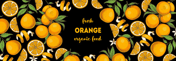 Wall Mural - Orange fruit hand drawn design. Vector illustration. Design, package, brochure illustration. Orange fruit frame illustration. Design elements for packaging design and other.