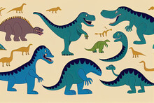 Wallpaper And Panel With Drawings Of Dinosaurs.