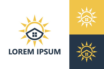 Solar energy, sun house logo template design vector
