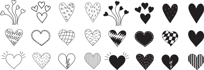 Wall Mural - heart doodle set, sketch collection on white background isolated, vector