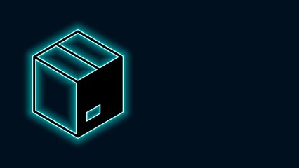 Sticker - Glowing neon line Carton cardboard box icon isolated on black background. Box, package, parcel sign. Delivery and packaging. 4K Video motion graphic animation