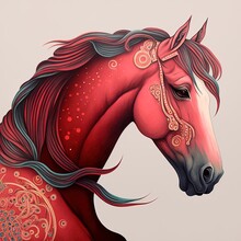 Chinese Zodiac Horse. Celebration Of Chinese New Year. Digital Illustration. AI