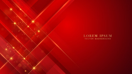 Wall Mural - oblique golden lines with glitter light effect and bokeh on red luxury background. elegant abstract 