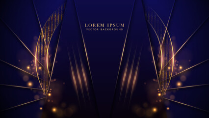Wall Mural - gold circle and a gold line with glitter glowing effects, shine dots, and bokeh components on luxuri