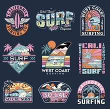 Surf Vector Graphic Set. A Collection Of Vintage, Modern, Hand Drawn And Clean Vector Surf Designs.