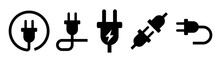Power Plug Icon Set. Various Five Types Of Monochrome Icons.