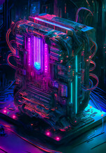 Multicoloured Futuristic CPU And Processor.  Image Created With Generative AI Technology.