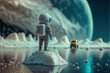 Illustration of ai gen depicting toy astronaut In macro photography